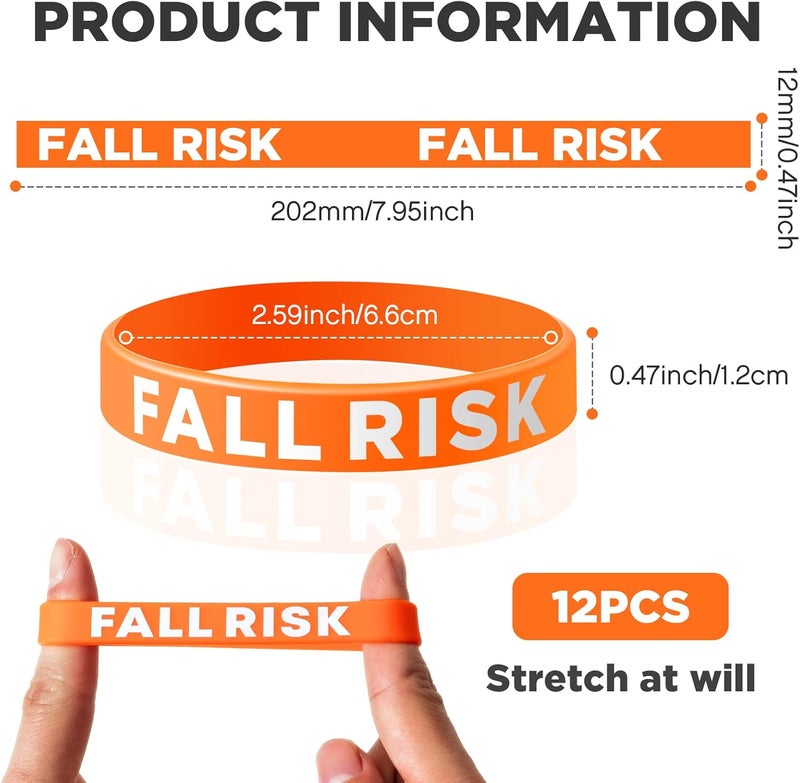 Sumind 12 Pcs Fall Risk Bracelet Emergency Alert Wristband for Elderly Patient Wristbands Fall Risk Silicone Rubber Bracelets for Men Women Old People Gifts(Orange) - Image 5